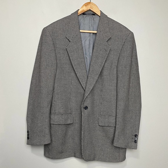 Barcelino Patterned San Francisco Single Breasted Blazer Black Cream 42R - Picture 1 of 6